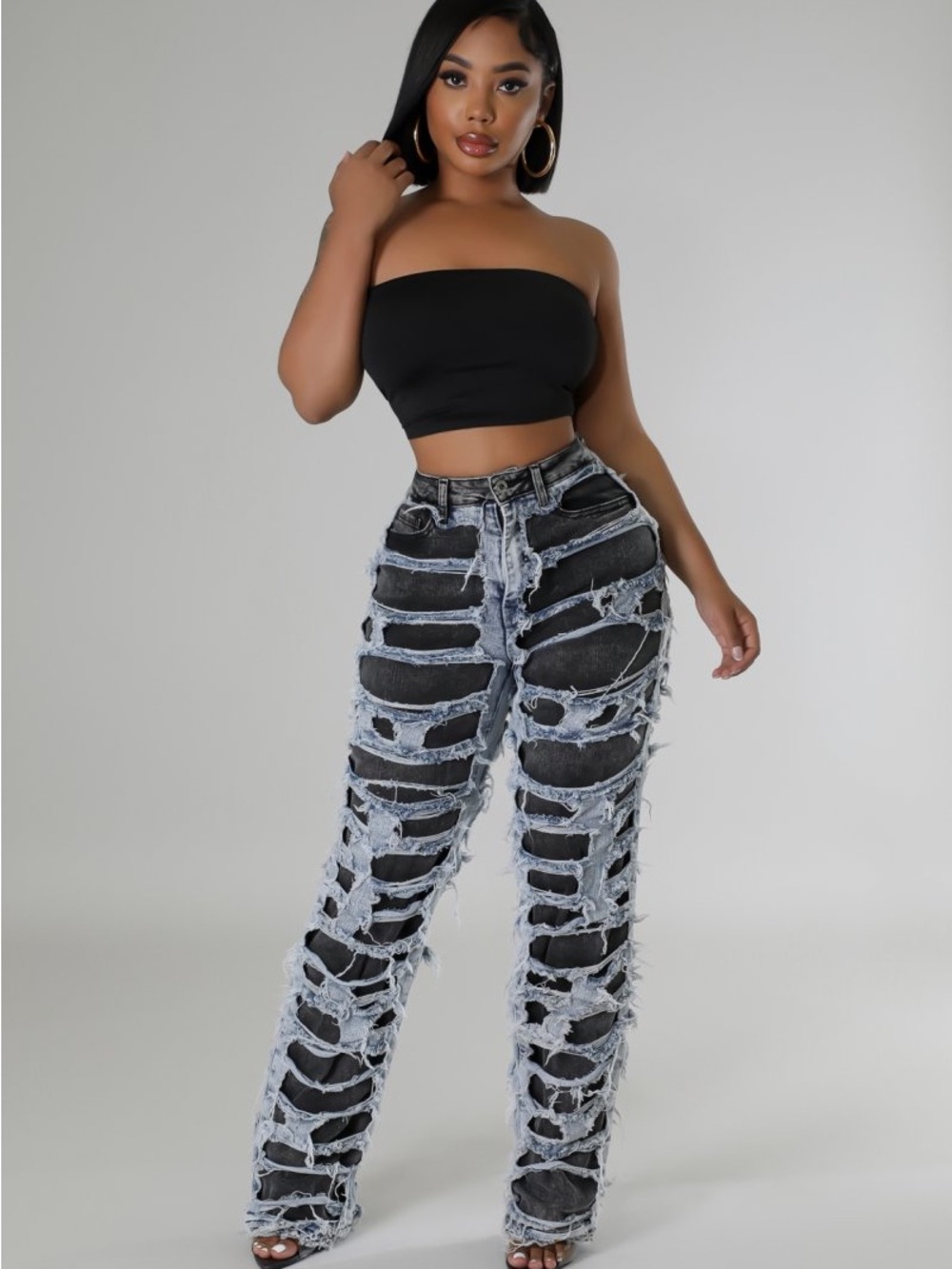 Statement Distressed Black Wash Streetwear Jeans